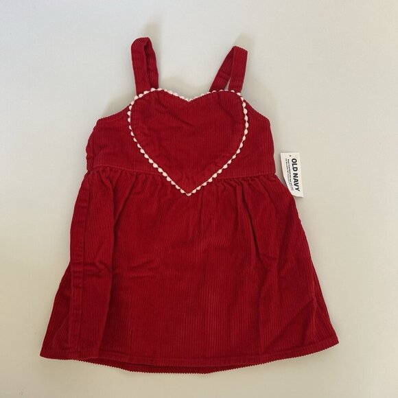 Old Navy Toddler Girls Valentines Red Dress Set Corduroy Heart Striped Shirt - Picture 6 of 9